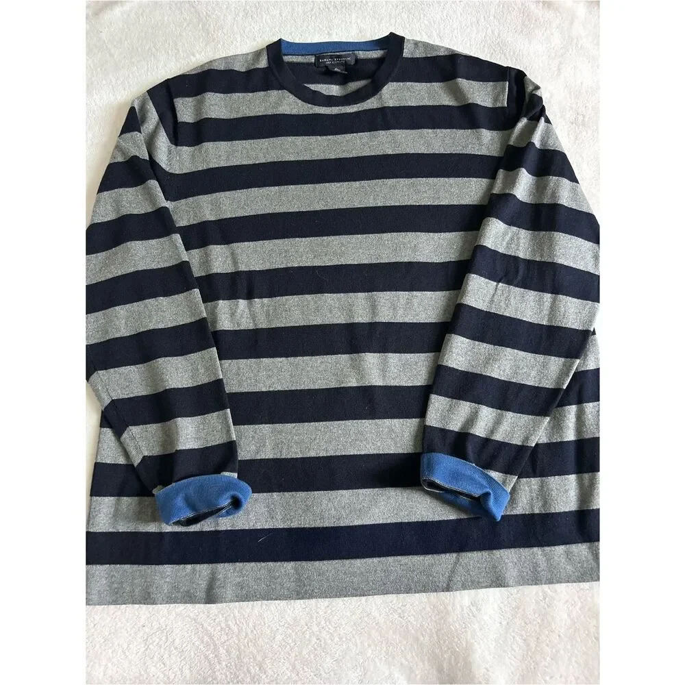 Banana Republic Luxury Blend Navy & Gray Striped Sweater Cashmere Silk XL Mens